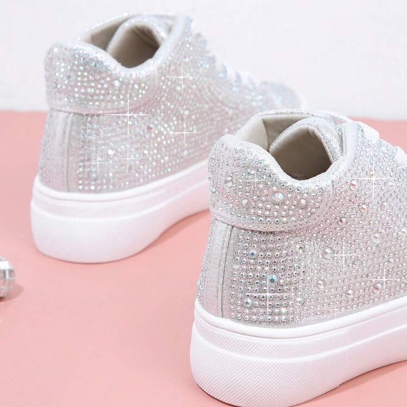 Kids Silver Rhinestone Lace-Up Sneakers - Picture 3 of 4